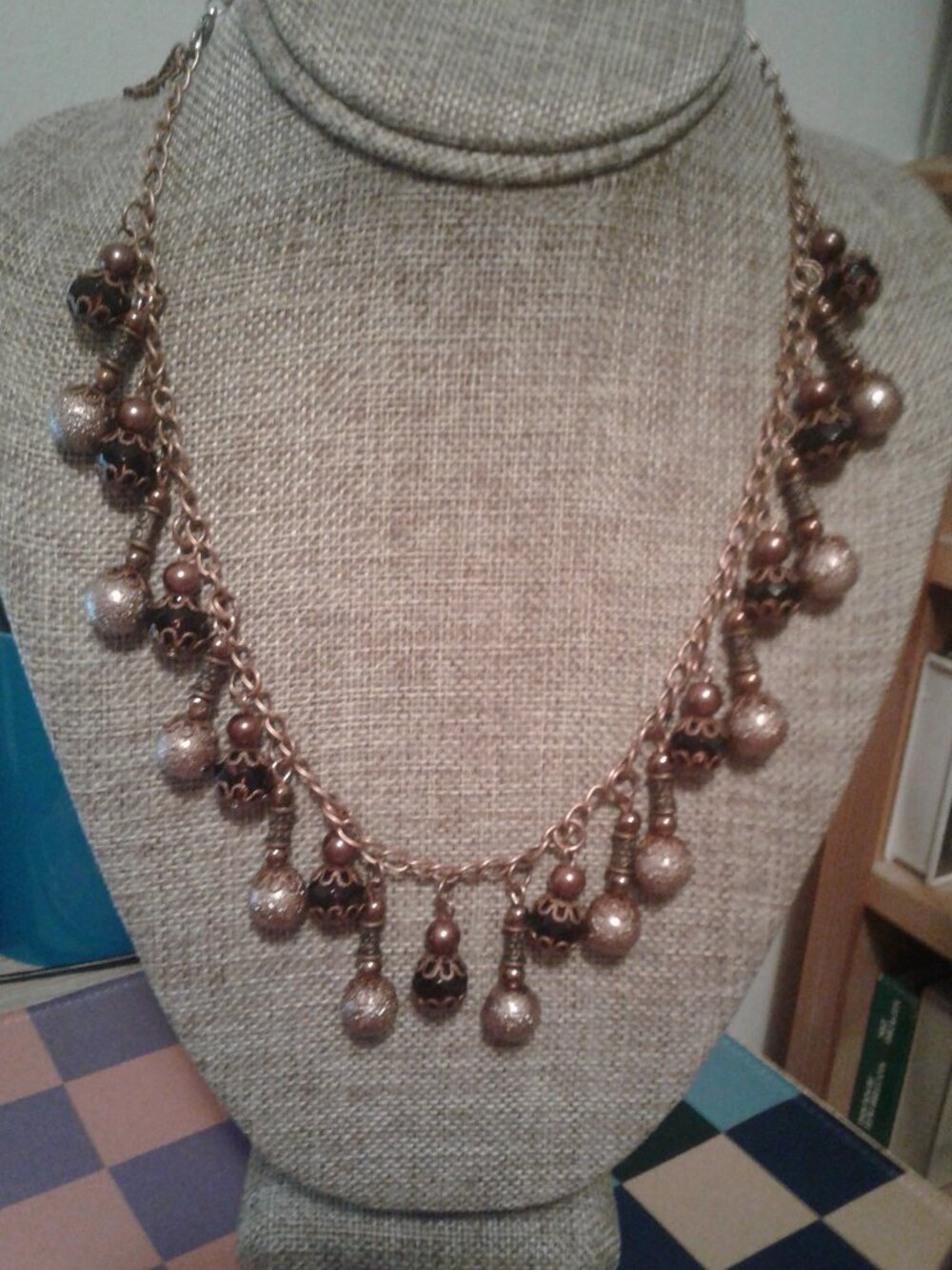 Jewelry Set Textured Taupe Pearls & Purple Glass Copper Necklace/Earring NEW